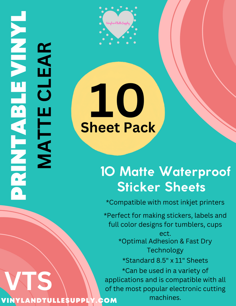 VTS Inkjet Printable Vinyl Clear Waterproof | Matte Printable Permanent Adhesive Vinyl | Sticker Paper