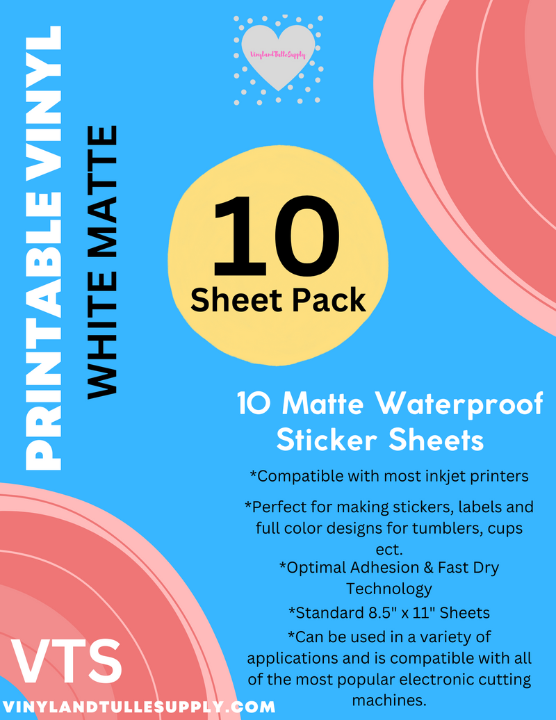 VTS Inkjet Printable Vinyl Waterproof | Matte Printable Permanent Adhesive Vinyl | Sticker Paper