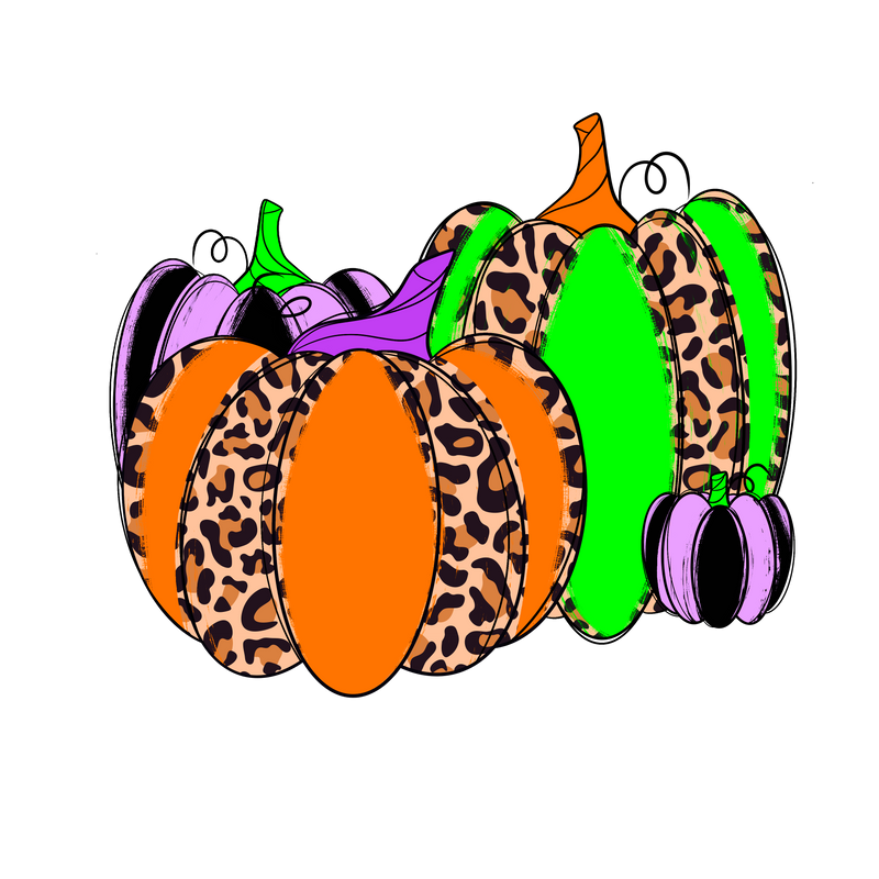 Direct to Film Transfer - Neon Leopard Halloween Pumpkins