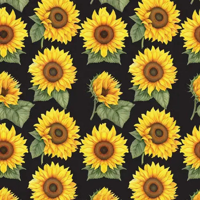 Sunflowers on Black 12" Pattern Heat Transfer Vinyl | Printed HTV