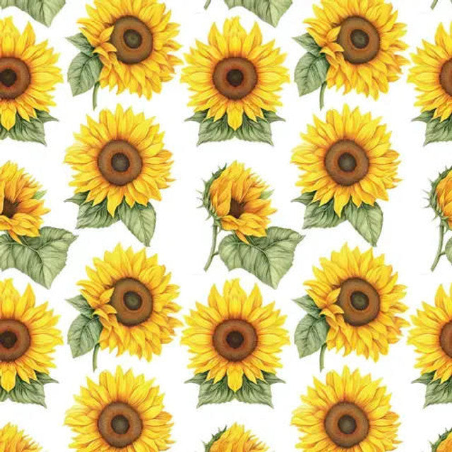 Sunflowers on White 12" Pattern Heat Transfer Vinyl | Printed HTV
