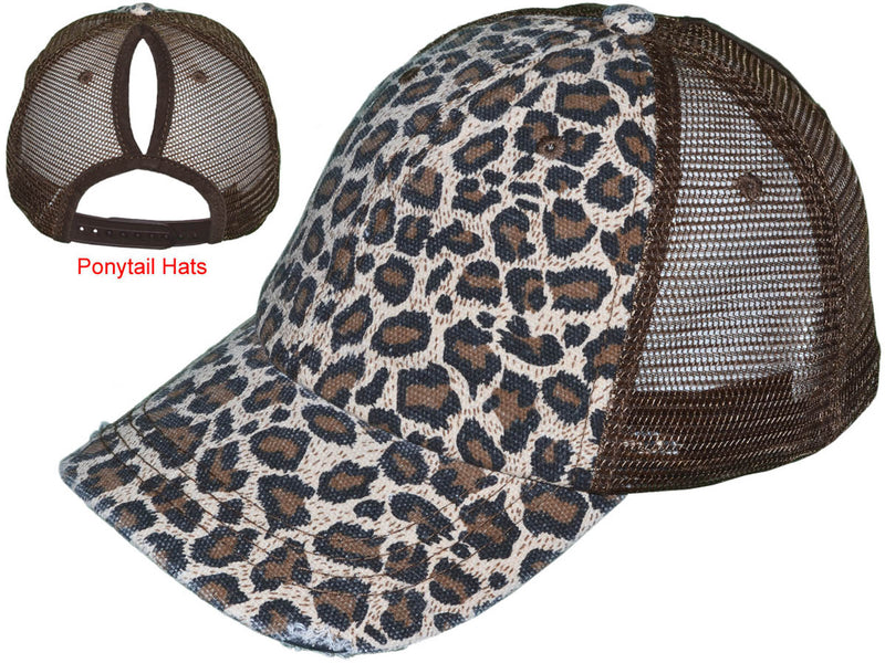 Leopard Ponytail Trucker Hats