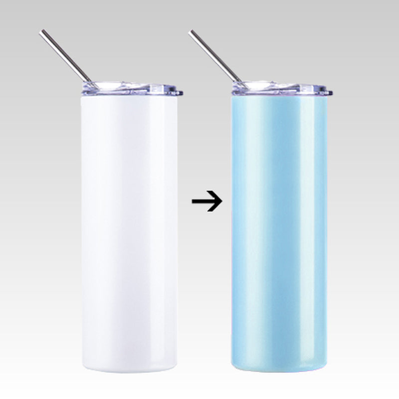 Sublimation Light Color Changing Skinny Tumbler with Lid and Straw
