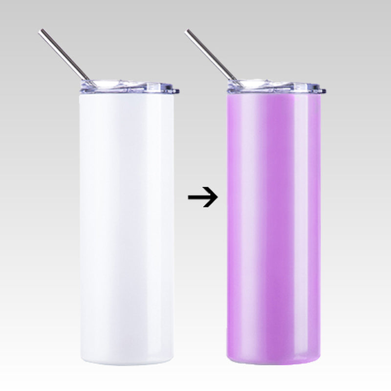 Sublimation Light Color Changing Skinny Tumbler with Lid and Straw