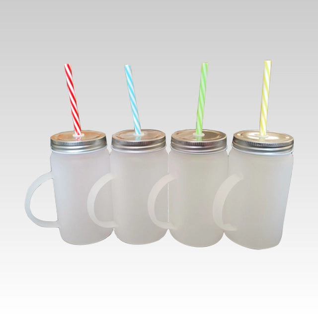 Sublimation Glass Mason Jars with Straws - 4 PACK