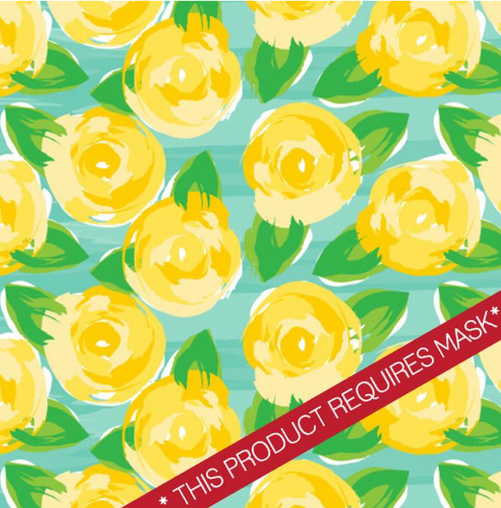 Yellow Water Roses 12" Pattern Heat Transfer Vinyl / Siser Easy Patterns / Printed HTV
