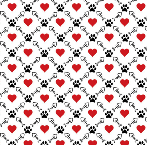 White Cat Paws and Hearts 12" Pattern Heat Transfer Vinyl / Siser Easy Patterns / Printed HTV