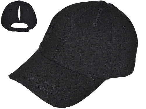 Black Vintage Dad Hat | Ponytail Hat