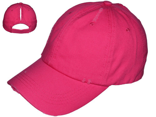 PINK - PONYTAIL VINTAGE DAD HATS - LADIES LOW PROFILE UNSTRUCTURED WASHED