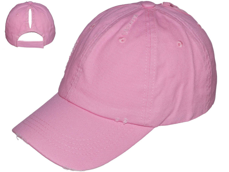 LIGHT PINK - PONYTAIL VINTAGE DAD HATS - LADIES LOW PROFILE UNSTRUCTURED WASHED