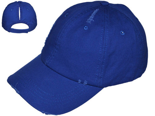 ROYAL BLUE - PONYTAIL VINTAGE DAD HATS - LADIES LOW PROFILE UNSTRUCTURED WASHED