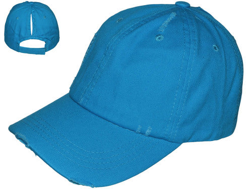 TURQUOISE PONYTAIL VINTAGE DAD HATS - LADIES LOW PROFILE UNSTRUCTURED WASHED