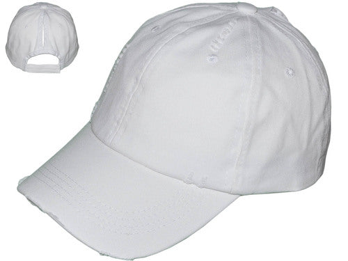 WHITE - PONYTAIL VINTAGE DAD HATS - LADIES LOW PROFILE UNSTRUCTURED WASHED