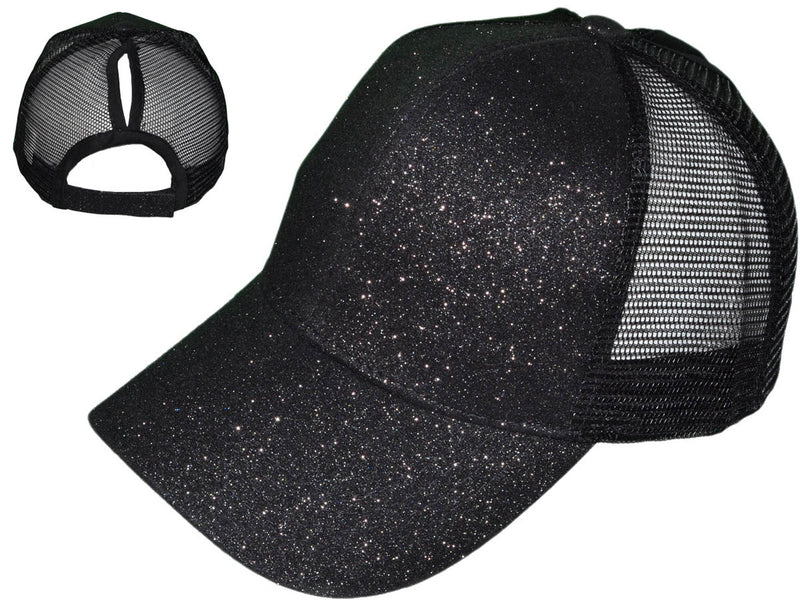 Black Glitter Ponytail Hats
