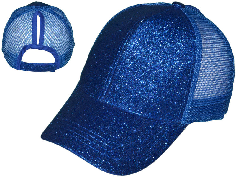 Royal Blue Glitter Ponytail Hat