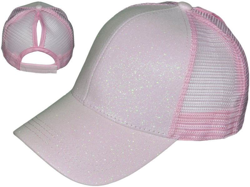 BABY PINK SUBLIMATION GLITTER PONY TAIL HATS