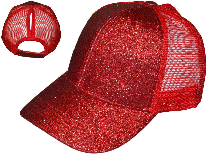 Red Glitter Ponytail Hats