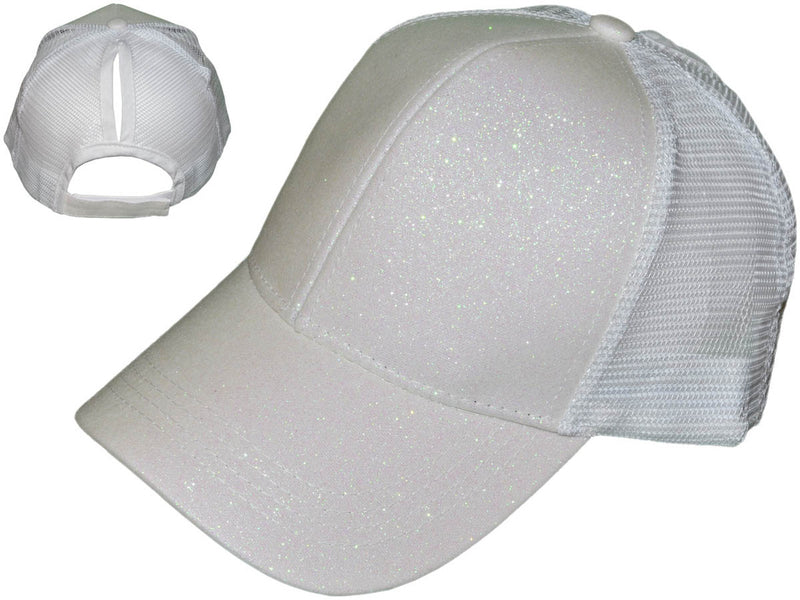 White Glitter Sublimation Ponytail Hat