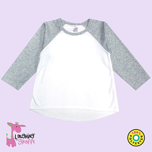 Sublimation Toddler Long Sleeve Raglan High-Low Top – White/Heather Gray