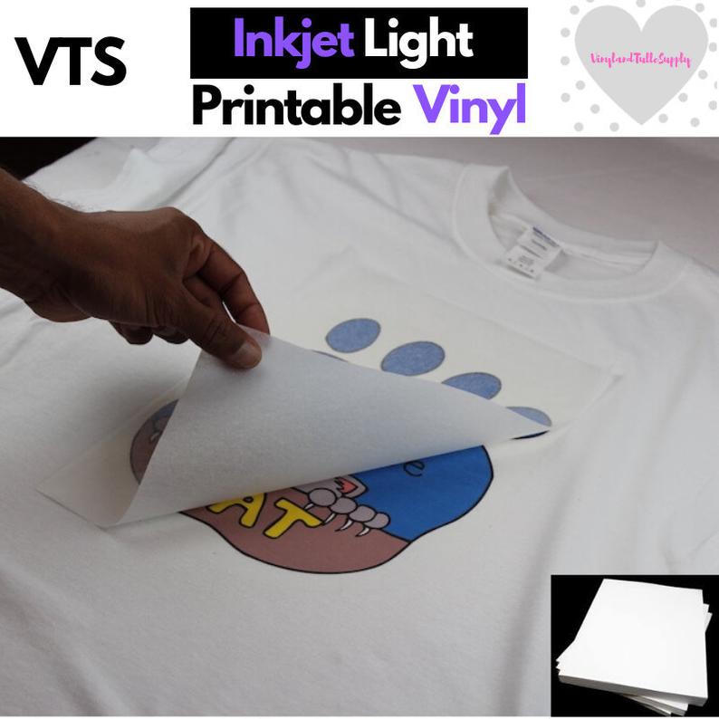 VTS Light Printable Inkjet Vinyl, Inkjet Iron-On Printable Vinyl, Light fabric, 8.5" x 11", 100 pack, light garment transfer paper