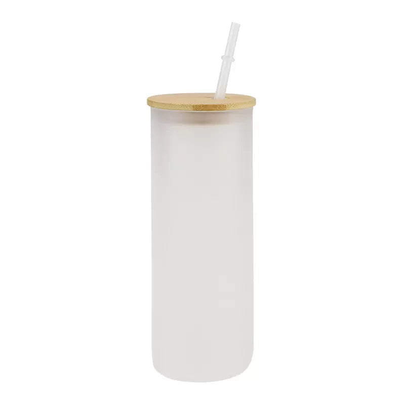 Iced Coffee Cup with Lids and Straw,Beer Can Glass with Bamboo Cover 20 Oz  Glass