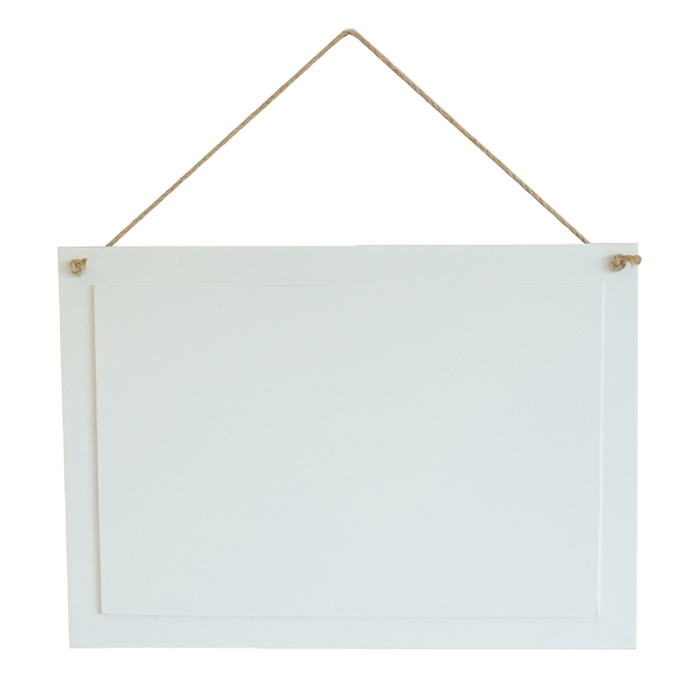 WHITE COATED WOOD RECT. HANG SIGN 12.12" X 8.58"