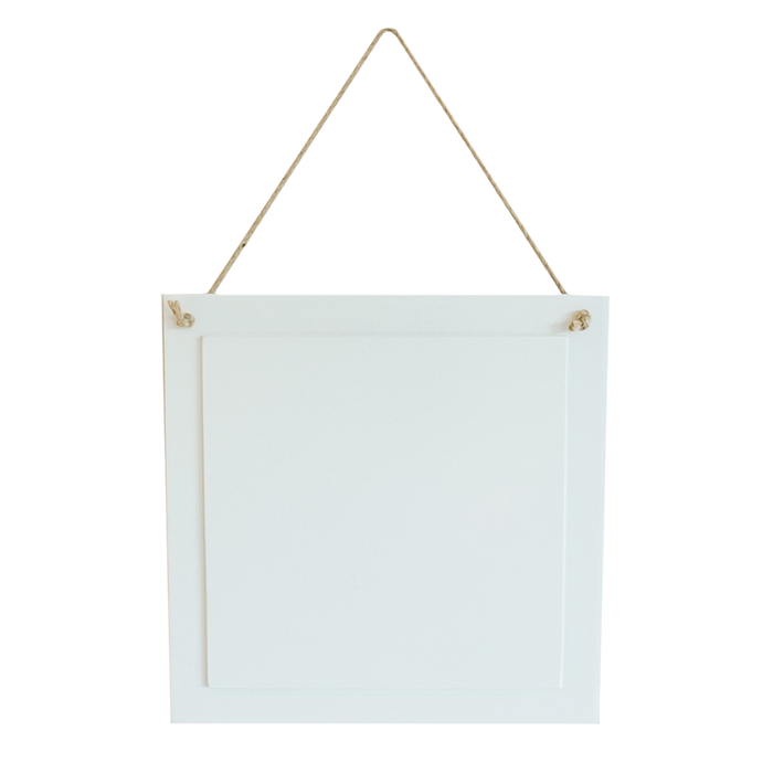 WHITE COATED WOOD SQUARE HANG SIGN 8.58" X 8.58"