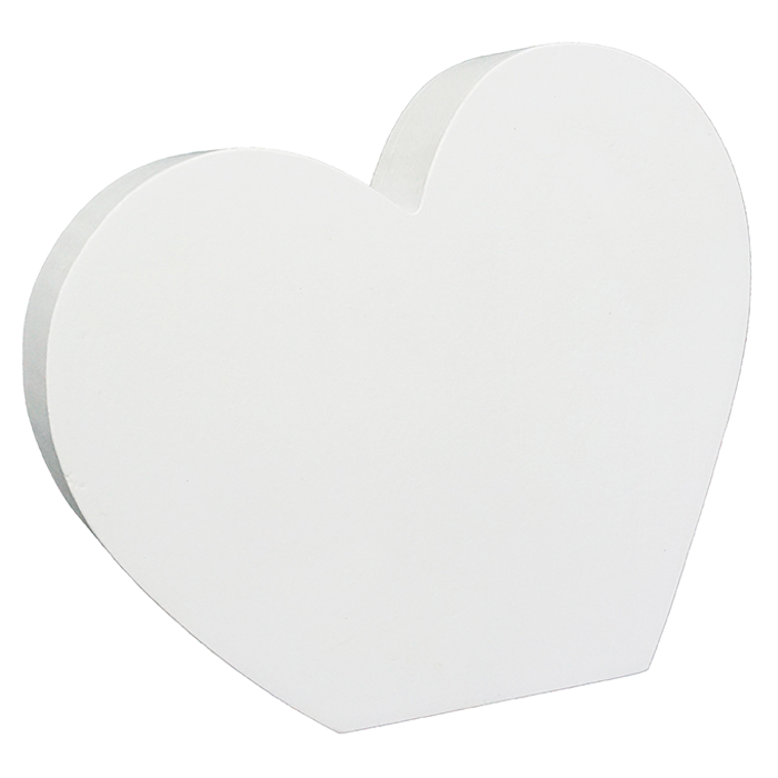 WHITE COATED WOOD HEART BLOCK 5.90" X 5.11"
