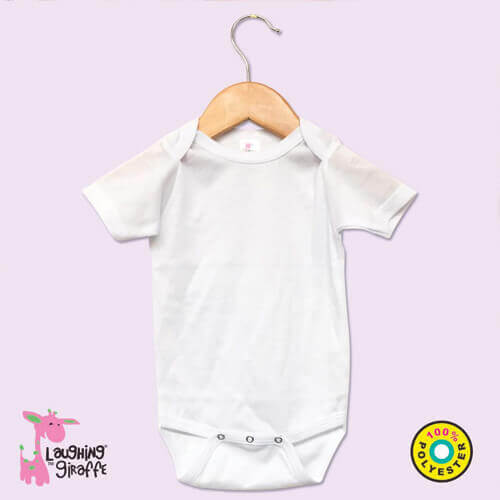 Laughing Giraffe Sublimation Baby Short Sleeve Onesie – White – 100% Polyester